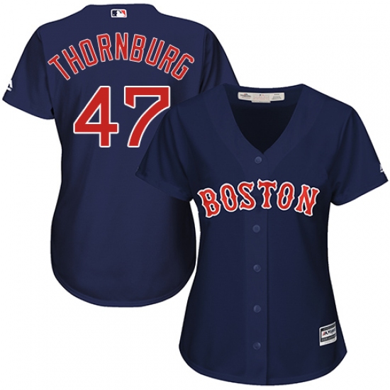 Women's Majestic Boston Red Sox #47 Tyler Thornburg Authentic Navy Blue Alternate Road MLB Jersey - Ujersey