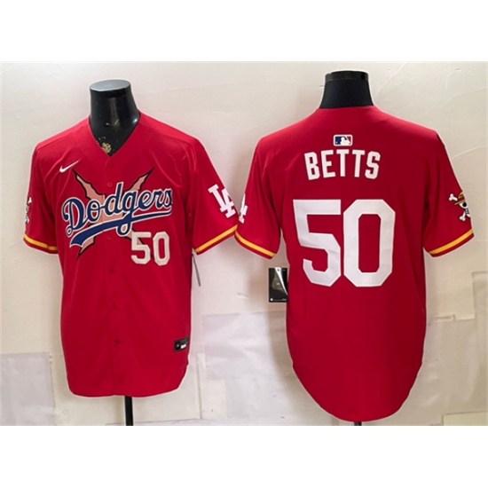 Men's Los Angeles Dodgers x One Piece #50 Mookie Betts Red Vapor Premier Limited Stitched Baseball Jersey - Ujersey