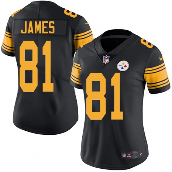 Women's Nike Pittsburgh Steelers #81 Jesse James Limited Black Rush Vapor Untouchable NFL Jersey - Ujersey