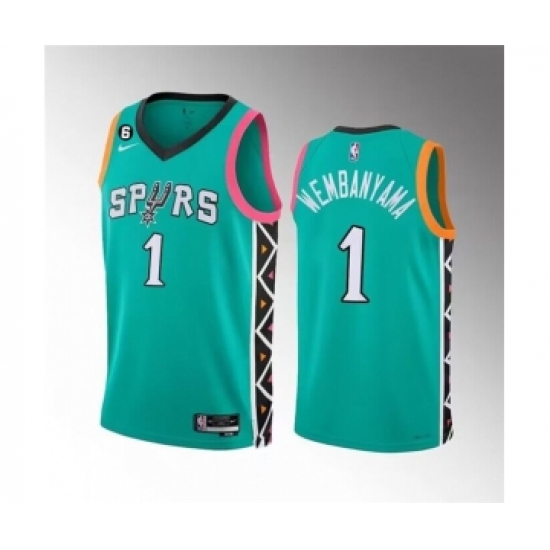 Men's San Antonio Spurs #1 Victor Wembanyama Teal 2022-23 City Edition Swingman With NO.6 Stitched Basketball Jersey - Ujersey