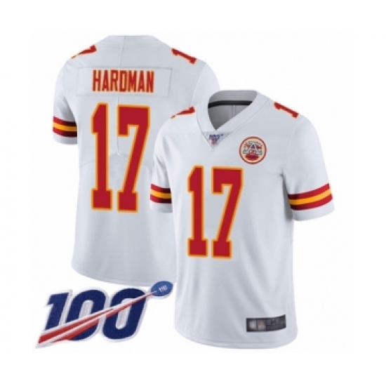 Men's Kansas City Chiefs #17 Mecole Hardman White Vapor Untouchable Limited Player 100th Season Football Jersey - Ujersey