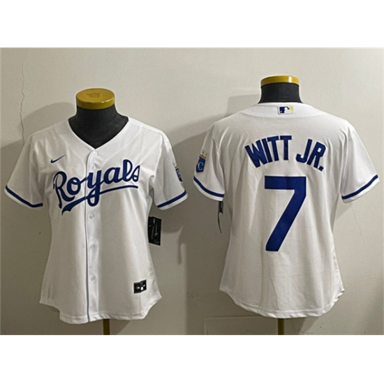 Women's Kansas City Royals #7 Bobby Witt Jr. White Cool Base Stitched Jersey(Run Small) - Ujersey