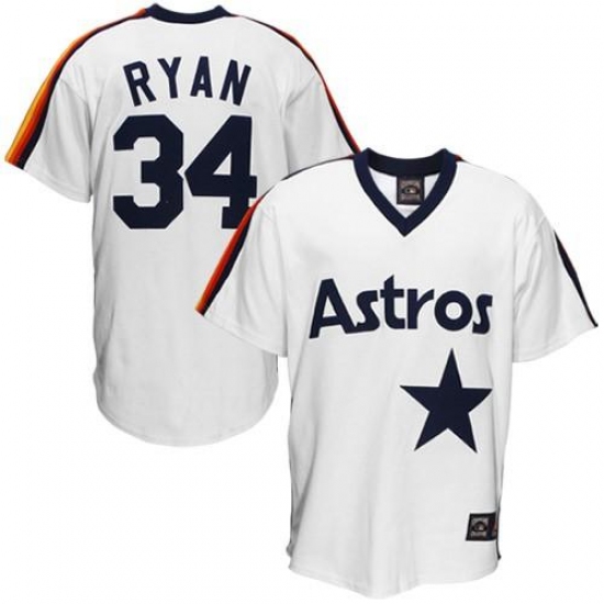 Men's Mitchell and Ness Houston Astros #34 Nolan Ryan Authentic White Throwback MLB Jersey