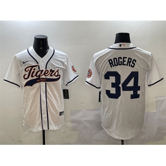 Men's Detroit Tigers #34 Jake Rogers White With Cool Base Stitched Baseball Jersey - Ujersey