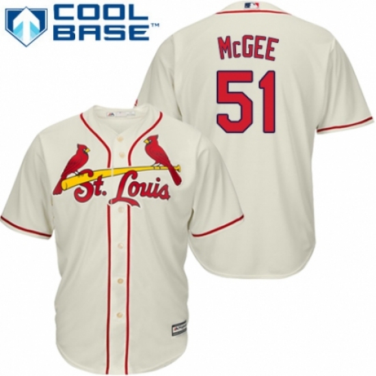 Men's Majestic St. Louis Cardinals #51 Willie McGee Replica Cream Alternate Cool Base MLB Jersey - Ujersey