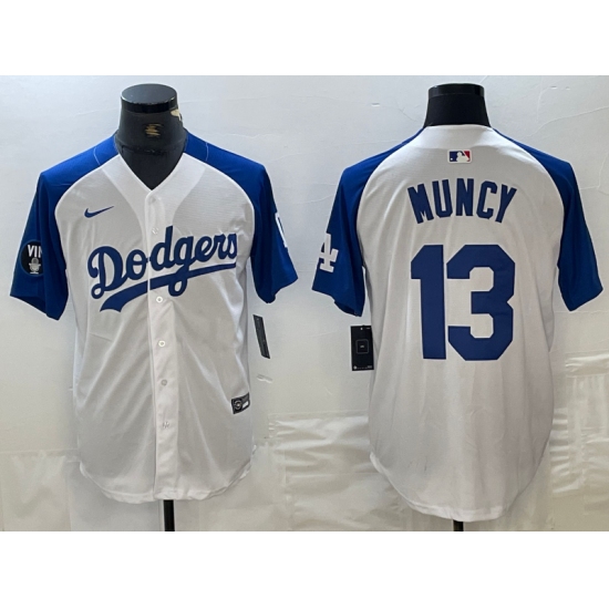 Men's Los Angeles Dodgers #13 Max Muncy White Blue Fashion Stitched Cool Base Limited Jerseys - Ujersey