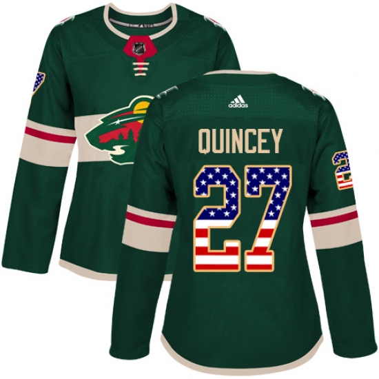 Women's Adidas Minnesota Wild #27 Kyle Quincey Authentic Green USA Flag Fashion NHL Jersey - Ujersey
