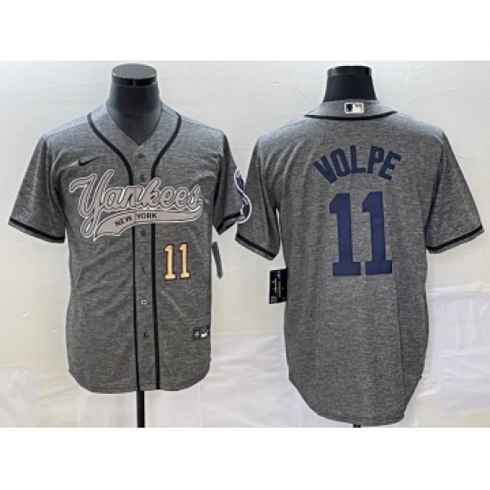 Men's New York Yankees #11 Anthony Volpe Number Grey Gridiron Cool Base Stitched Baseball Jersey - Ujersey