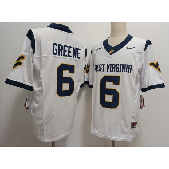 Men's West Virginia Mountaineers #6 Garrett Greene White FUSE College Stitched Jersey - Ujersey