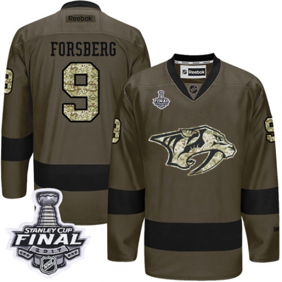 Men's Adidas Nashville Predators #9 Filip Forsberg Authentic Green Salute to Service 2017 Stanley Cup Final NHL Jersey - Ujersey