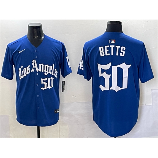 Men's Los Angeles Dodgers #50 Mookie Betts Blue 2025 LA Gothic Style With Fernando Vapor Premier Limited Stitched Baseball Jersey - Ujersey