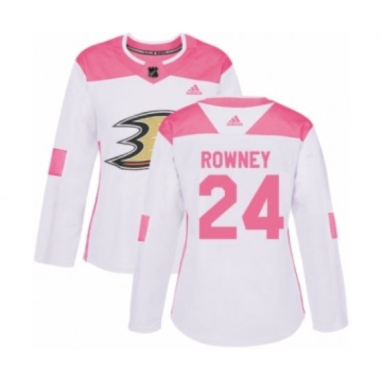Women's Adidas Anaheim Ducks #24 Carter Rowney Authentic White Pink Fashion NHL Jersey - Ujersey