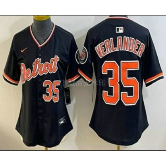 Women's Detroit Tigers #35 Justin Verlander Black Stadium Jersey - Ujersey