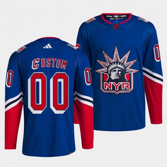 Men's New York Rangers Custom Blue 2022 Reverse Retro Stitched Jersey - ujerseystore