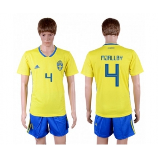 Sweden #4 Mjallby Home Soccer Country Jersey