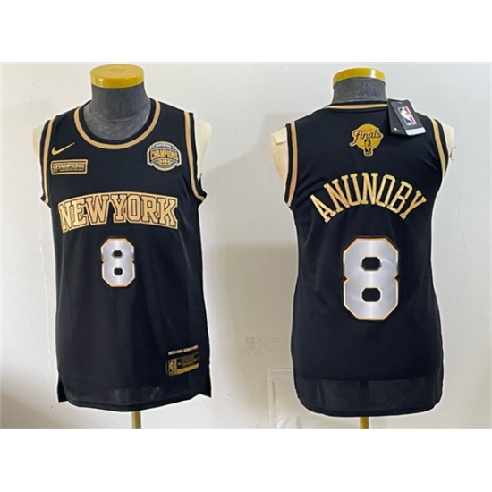 Men's New Yok Knicks #8 OG Anunoby Black Gold 2026 Finals & Eastern Conference Champions Stitched Jersey