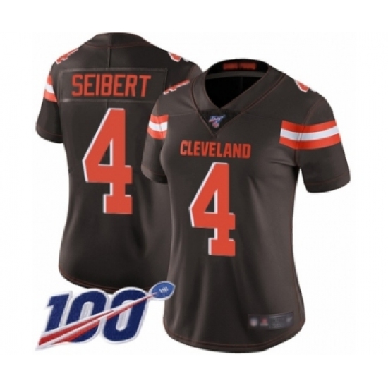 Women's Cleveland Browns #4 Austin Seibert Brown Team Color Vapor Untouchable Limited Player 100th Season Football Jersey - Ujersey