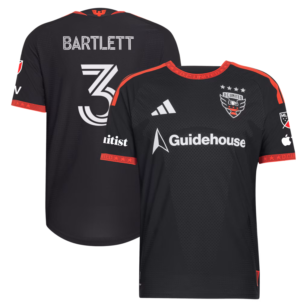 Men's D.C. United Lucas Bartlett adidas Black 2026 Black-and-Red Kit On-Field Authentic Patch Jersey - ujerseystore