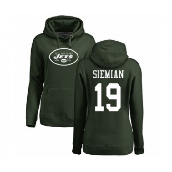 Football Women's New York Jets #19 Trevor Siemian Green Name & Number Logo Pullover Hoodie - Ujersey