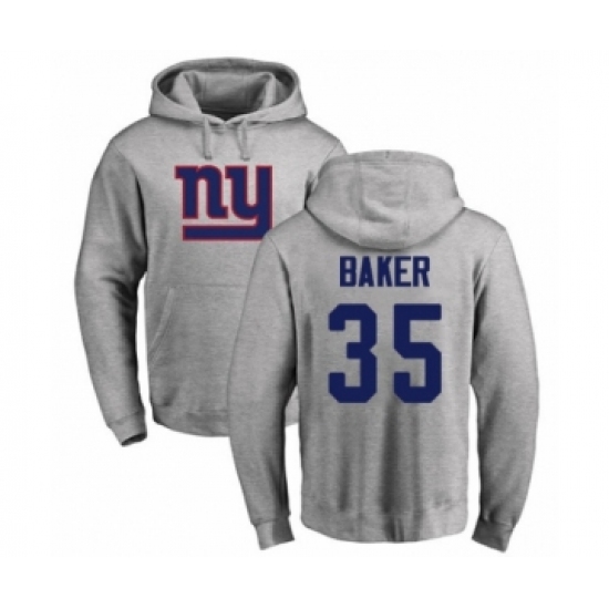 Football New York Giants #35 Deandre Baker Ash Name & Number Logo Pullover Hoodie - Ujersey