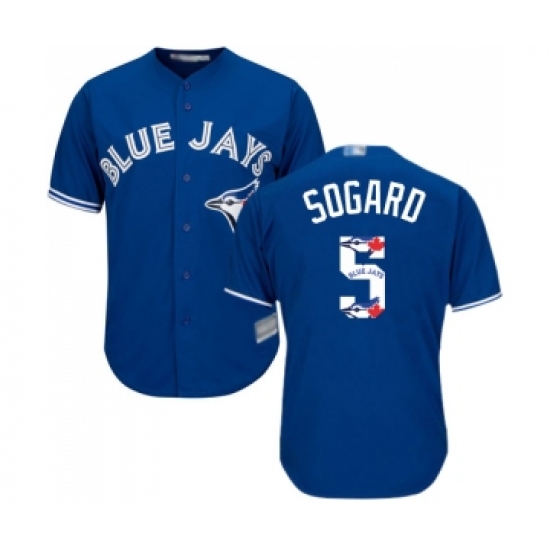 Men's Toronto Blue Jays #5 Eric Sogard Authentic Blue Team Logo Fashion Baseball Jersey - Ujersey