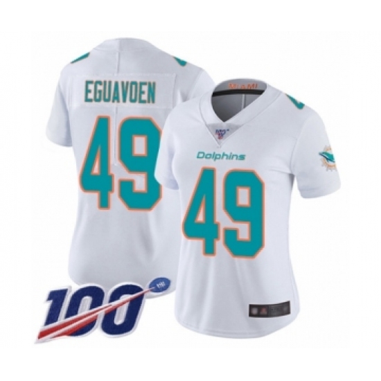 Women's Miami Dolphins #49 Sam Eguavoen White Vapor Untouchable Limited Player 100th Season Football Jersey - Ujersey
