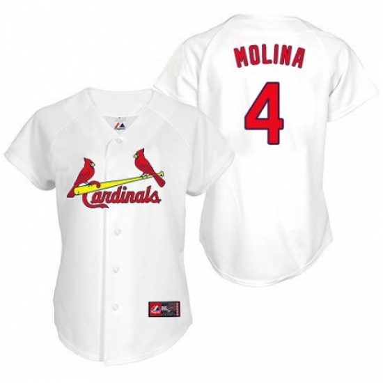 Women's Majestic St. Louis Cardinals #4 Yadier Molina Replica White MLB Jersey - Ujersey