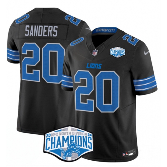 Men's Detroit Lions #20 Barry Sanders Black 2024 NFC North Champions F.U.S.E. Vapor Limited Stitched Jersey - Ujersey