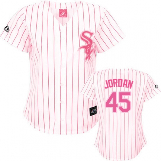Women's Majestic Chicago White Sox #45 Michael Jordan Authentic White/Pink Strip Fashion MLB Jersey - Ujersey