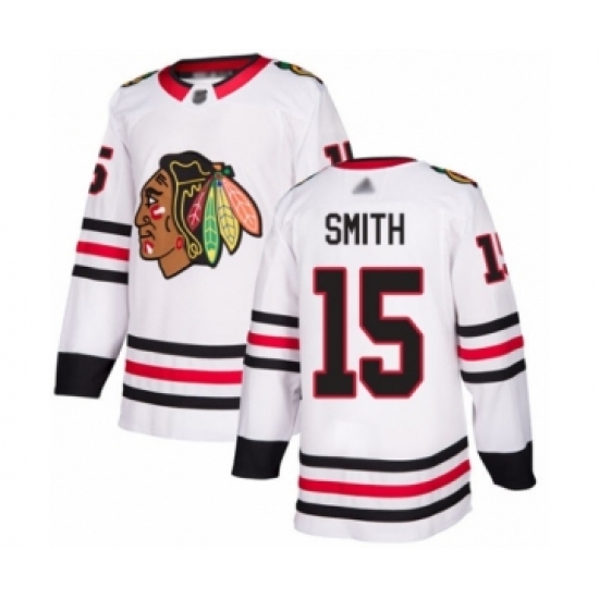 Men's Chicago Blackhawks #15 Zack Smith Authentic White Away Hockey Jersey