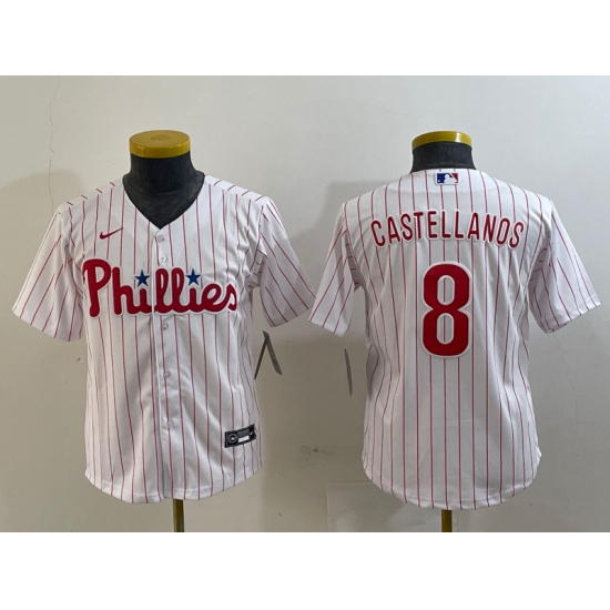 Youth Philadelphia Phillies #8 Nick Castellanos White Cool Base Jersey - Ujersey
