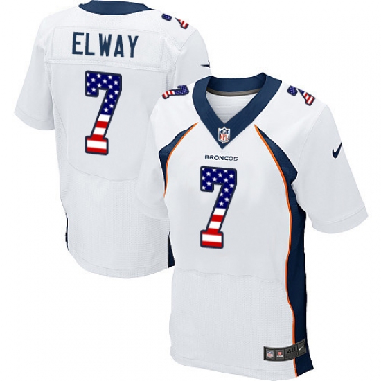 Men's Nike Denver Broncos #7 John Elway Elite White Road USA Flag Fashion NFL Jersey - ujerseystore