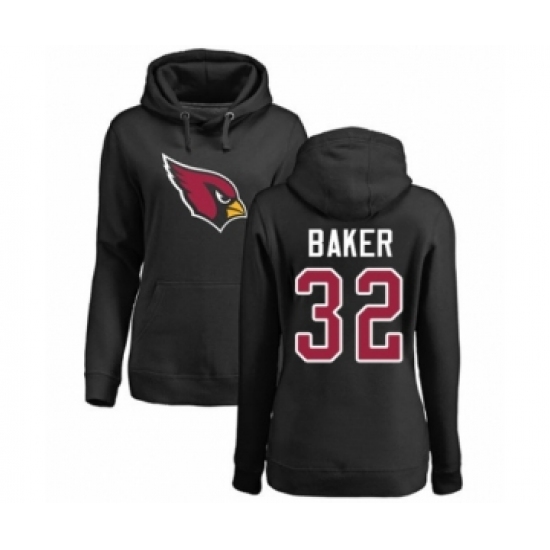 Football Women's Arizona Cardinals #32 Budda Baker Black Name & Number Logo Pullover Hoodie - Ujersey