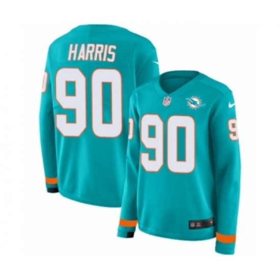 Women's Nike Miami Dolphins #90 Charles Harris Limited Aqua Therma Long Sleeve NFL Jersey - Ujersey
