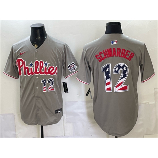 Men's Philadelphia Phillies #12 Kyle Schwarber Gray USA 250 Fourth of July Home Stitched Jersey - Ujersey
