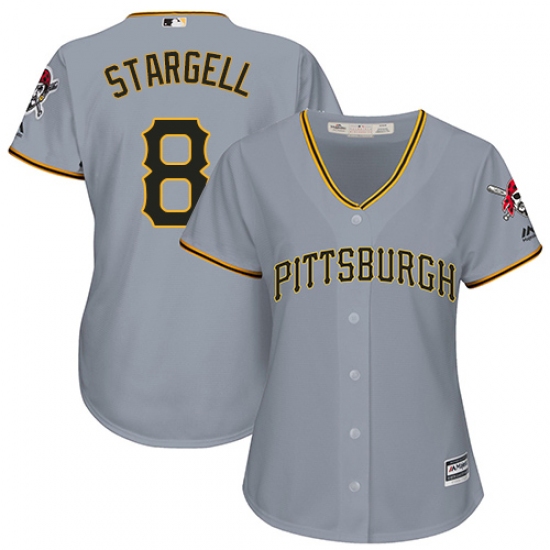 Women's Majestic Pittsburgh Pirates #8 Willie Stargell Authentic Grey Road Cool Base MLB Jersey - Ujersey