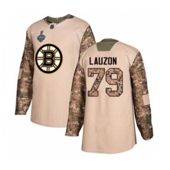 Youth Boston Bruins #79 Jeremy Lauzon Authentic Camo Veterans Day Practice 2019 Stanley Cup Final Bound Hockey Jersey - Ujersey