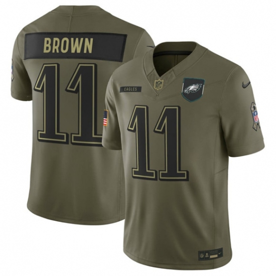 Men's Philadelphia Eagles #11 A.J. Brown Olive 2025 Salute to Service Limited Football Stitched Jersey - Ujersey