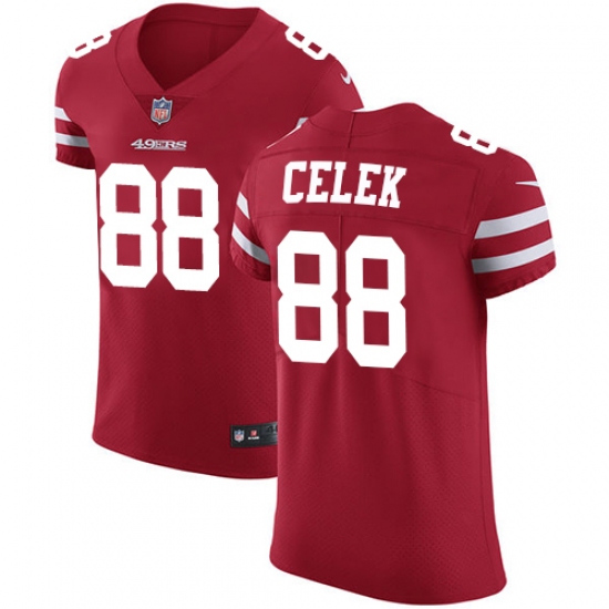 Men's Nike San Francisco 49ers #88 Garrett Celek Red Team Color Vapor Untouchable Elite Player NFL Jersey - Ujersey
