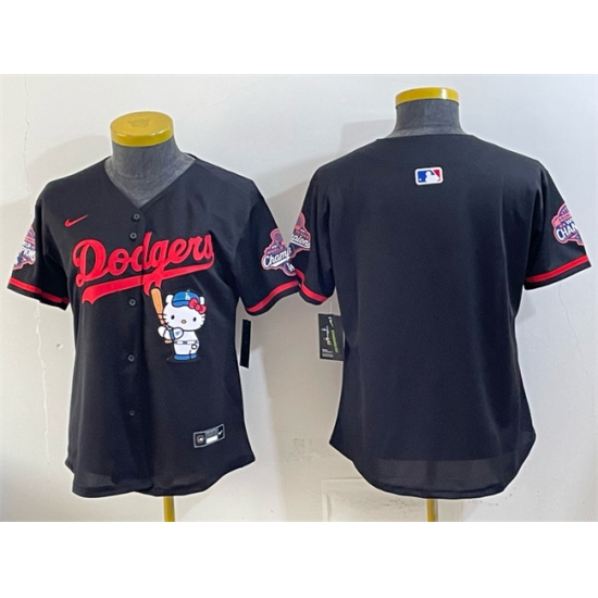 Women's Los Angeles Dodgers Blank Black Hello Kitty Night 2025 World Series Champions Stitched Baseball Jersey(Run Small) - Ujersey