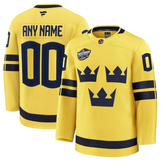 Men's Sweden Active Player Custom Yellow 2025 4 Nations Face-Off Premium Stitched Jersey - Ujersey