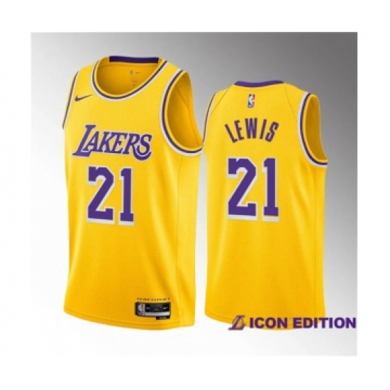 Men's Los Angeles Lakers #21 Maxwell Lewis Yellow 2023 Draft Icon Edition Stitched Basketball Jersey - Ujersey