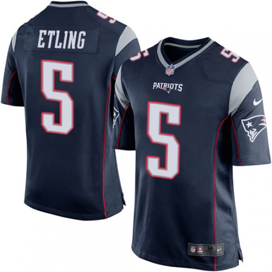 Men's Nike New England Patriots #5 Danny Etling Game Navy Blue Team Color NFL Jersey - Ujersey