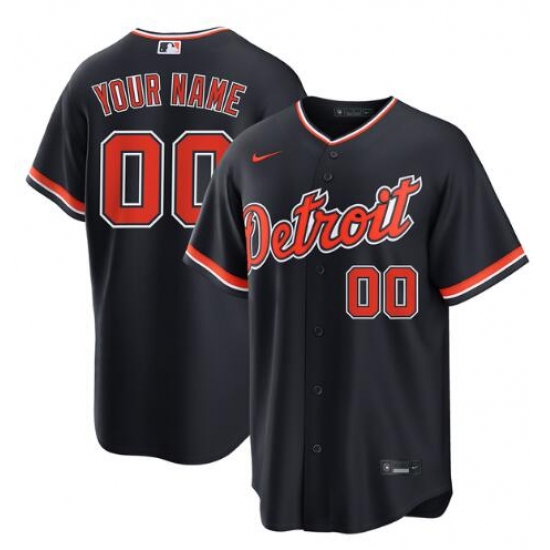 Men's Custom Detroit Tigers Nike Alternate Replica Navy Jersey - Ujersey