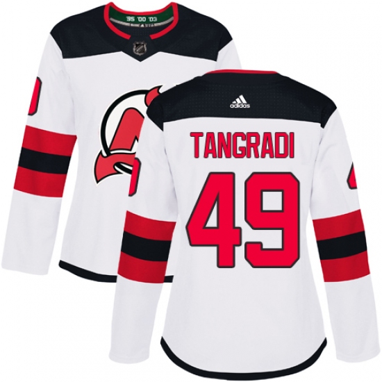 Women's Adidas New Jersey Devils #49 Eric Tangradi Authentic White Away NHL Jersey - Ujersey