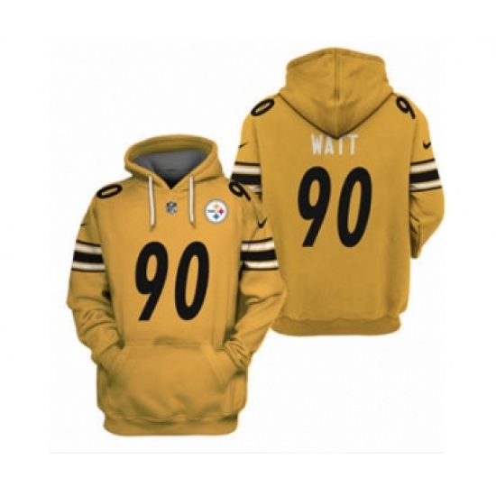 Men's Pittsburgh Steelers #90 T.J. Watt 2021 Yellow Pullover Football Hoodie - Ujersey