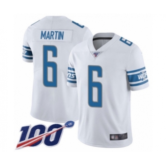 Men's Detroit Lions #6 Sam Martin White Vapor Untouchable Limited Player 100th Season Football Jersey - Ujersey