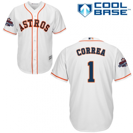 Youth Majestic Houston Astros #1 Carlos Correa Replica White Home 2017 World Series Champions Cool Base MLB Jersey - Ujersey