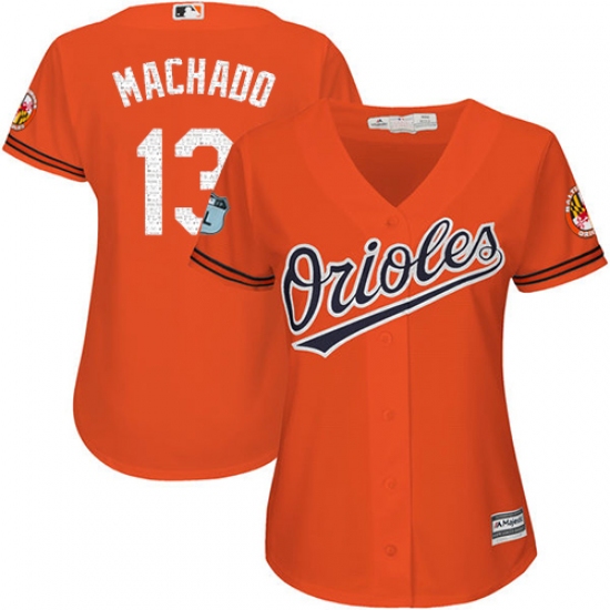 Women's Majestic Baltimore Orioles #13 Manny Machado Authentic Orange 2017 Spring Training Cool Base MLB Jersey - Ujersey