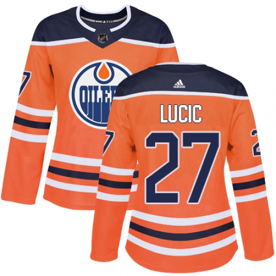 Women's Adidas Edmonton Oilers #27 Milan Lucic Authentic Orange Home NHL Jersey - Ujersey